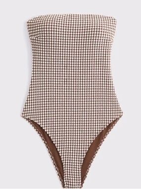 NWOT Abercrombie & Fitch Curve Love A&F Marina One-Piece Swimsuit brown gingham